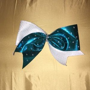 blue and white cheer bow